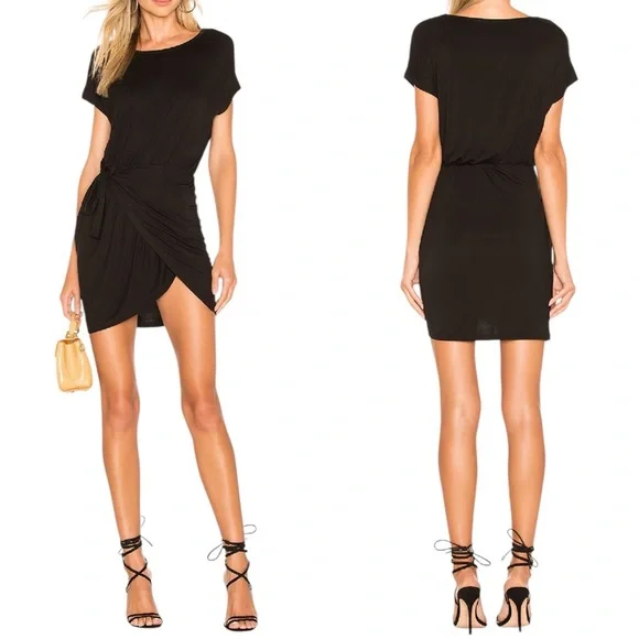 Lovers & Friends Tarin Mini Black Dress Tie Waist Short Sleeve Size Medium NEW - Picture 1 of 15